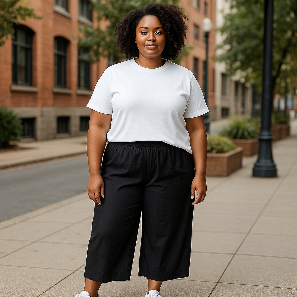 Soft Surroundings Black Wide‎ Leg Cropped Tencel Pant Size LP Comfortable Travel
